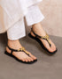 Zenvia Black T-Strap Sandals with Squarish Crystals – Essence by Rubina